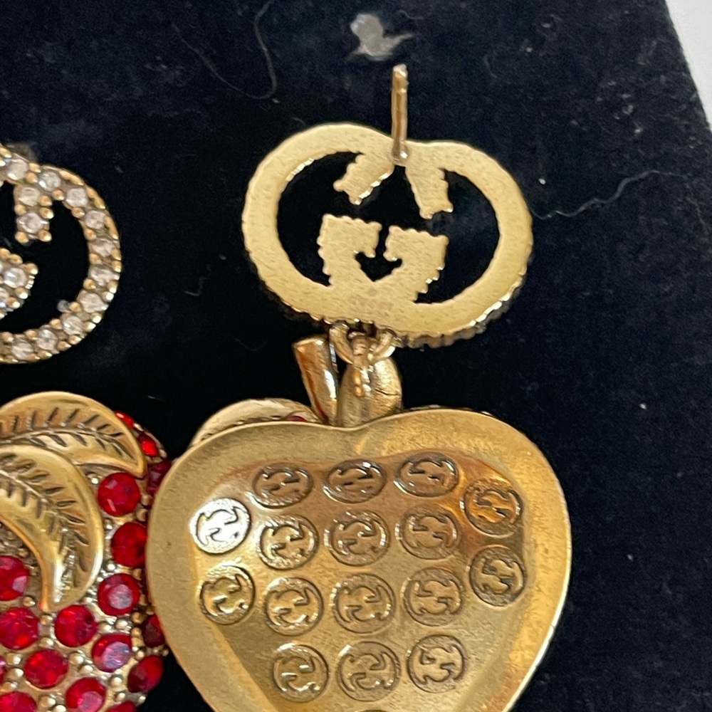 Gucci Red and Gold Crystal Drop Earrings - Picture 5 of 12